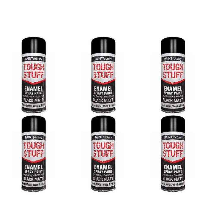 Paint Factory Tough Stuff Black Matt Enamel Spray 400ml - Pack of 6