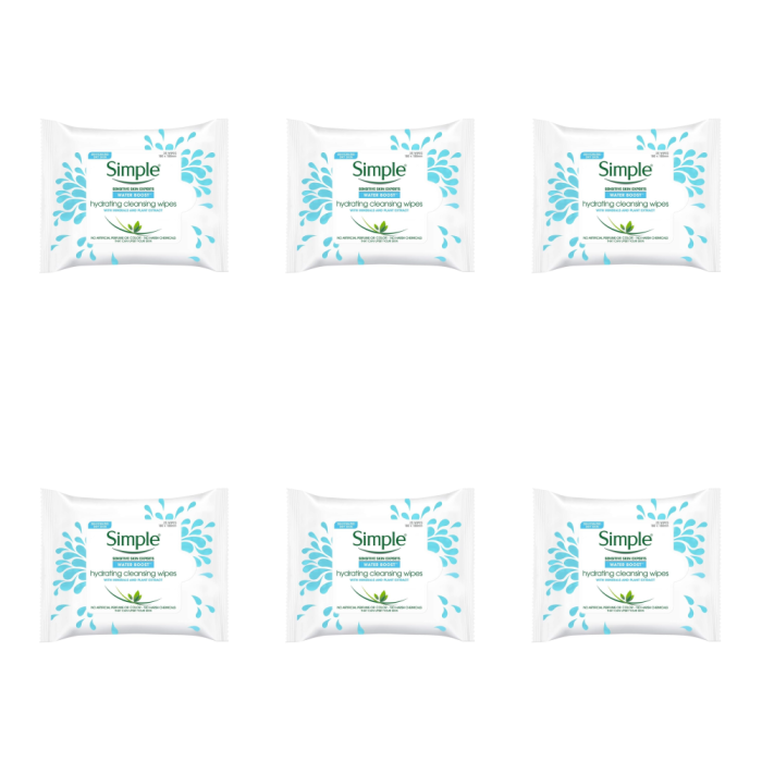 Simple Water Boost Hydrating Cleansing 25 Wipes - Pack of 6