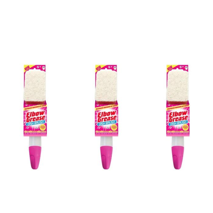 Elbow Grease Pink Washing Up Liquid Dispensing Dish Brush - Pack of 3