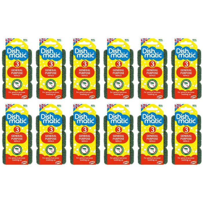 Dishmatic Heavy Duty Refill Sponges Triples for Tough Cleaning 3 Count - Pack Of 12
