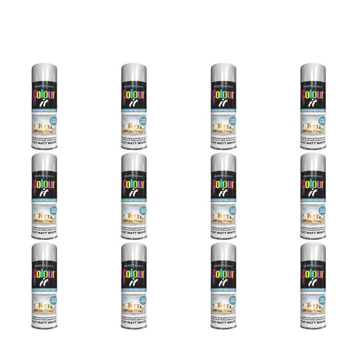 Paint Factory Colour It Flat Matt White Aerosol Spray Paint 250ml - Pack of 12