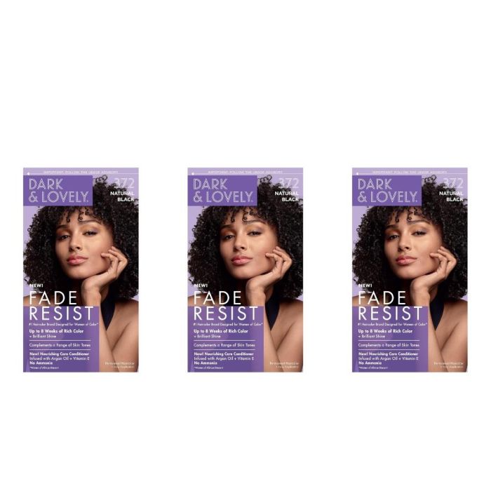 Dark & Lovely Natural Black Hair Dye 372 Permanent - Pack of 3
