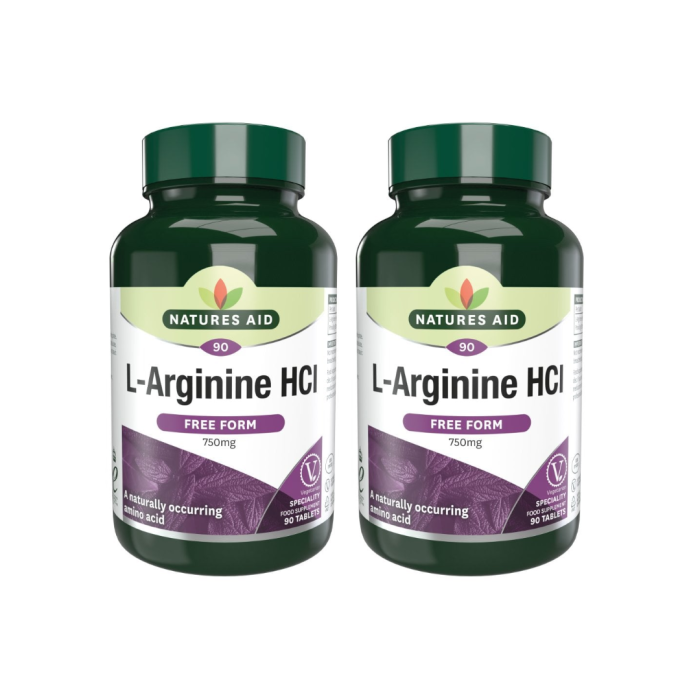 Natures Aid L-Arginine HCl Free Form 750mg 90 Tablets - Pack of 2