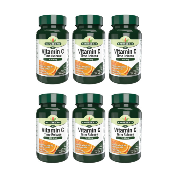 Natures Aid Vitamin C 1000mg Time Release Vegan 30 Tablets - Pack of 6
