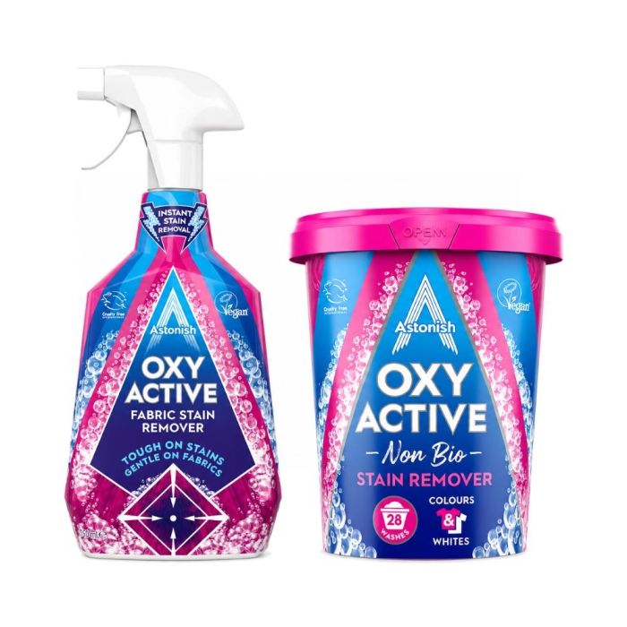 Astonish Oxy Fabric Stain Remover Bundle For Clothes –  Active Stain Remover Spray 750ml & Oxy Active Powder 625g