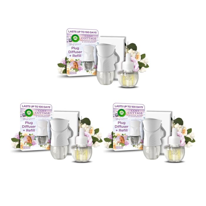 Air Wick Cosy Cottage Frosted Roses & Snowberry Plug-In Diffuser Kit with Refill 19ml x 3