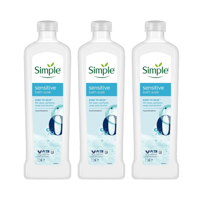 Simple Kind to Skin Sensitive Bath Soak Hypoallergenic 1L - Pack of 3