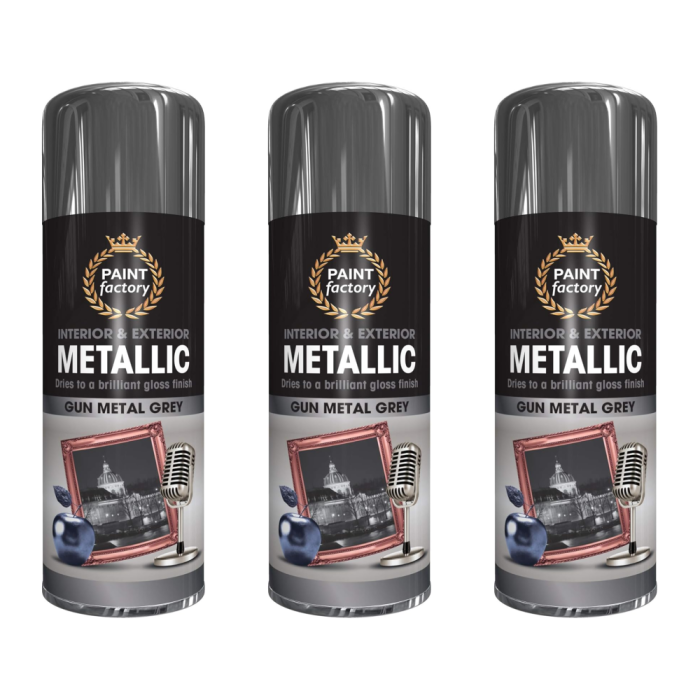 Paint Factory Metallic Gunmetal Grey Spray Paint 400ml - Pack of 3