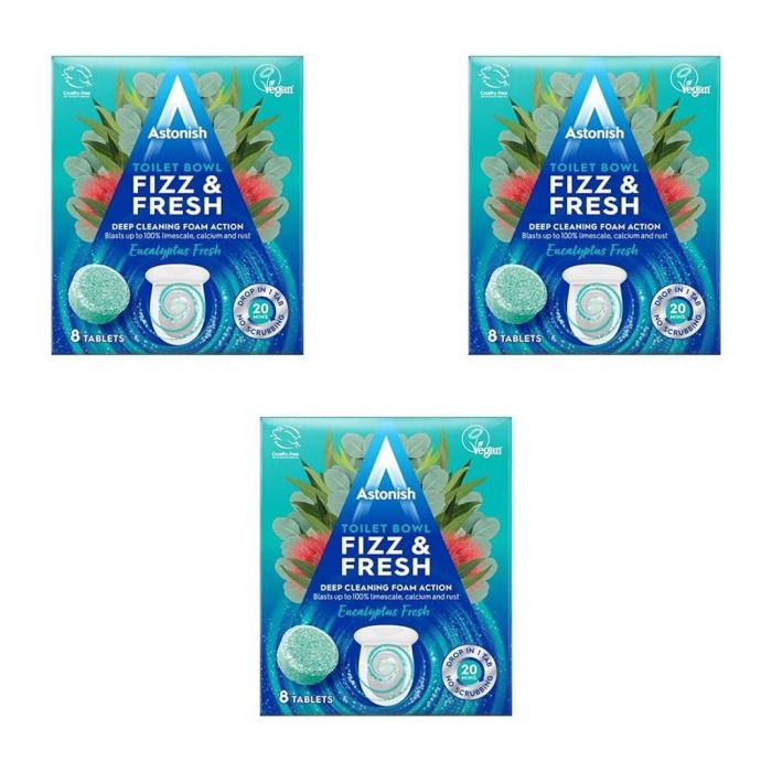Astonish Fizz & Fresh Toilet Bowl Tablets Eucalyptus Fresh 8 Tablets - Pack of 3