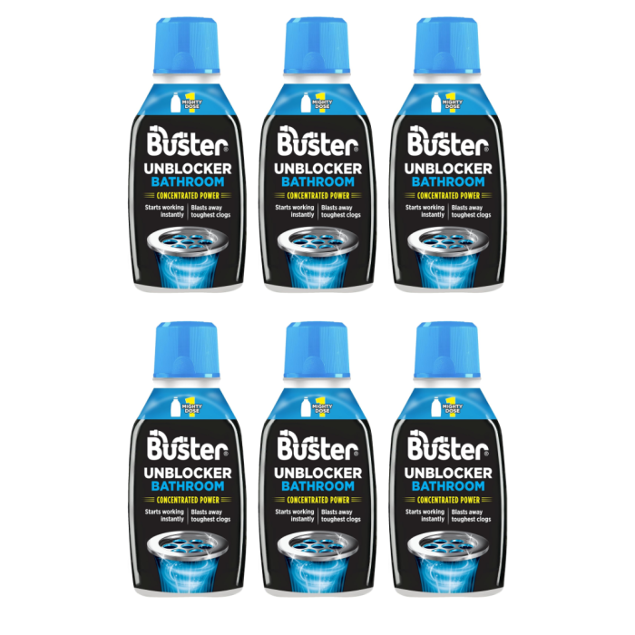 Buster Bathroom Plughole Unblocker Fast Powerful Clear 300ml - Pack of 6