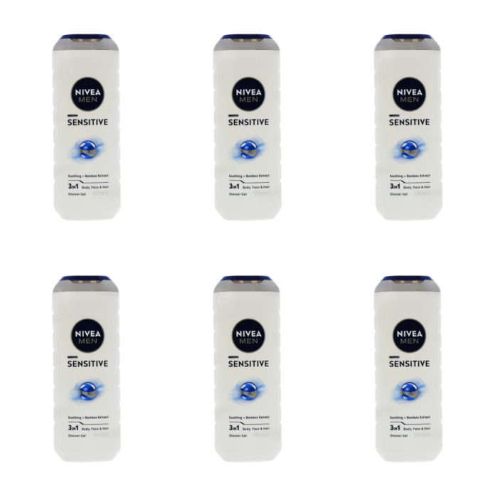 Nivea Men Sensitive 3-in-1 Shower Gel 500ml - Pack of 6