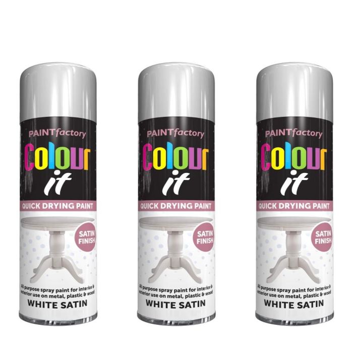 Paint Factory White Satin Spray Paint 250ml - Pack of 3