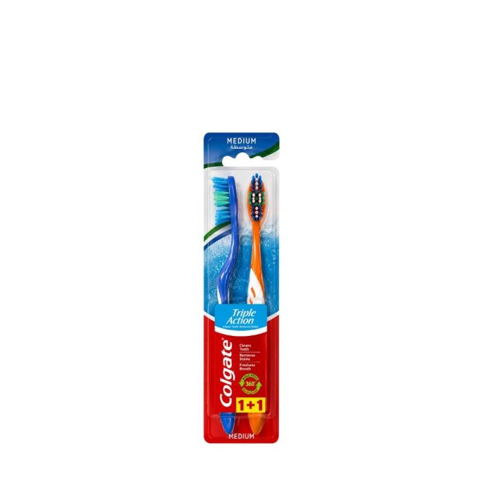 Colgate Triple Action Medium Toothbrush 1+1 Twin Pack - Pack of 3