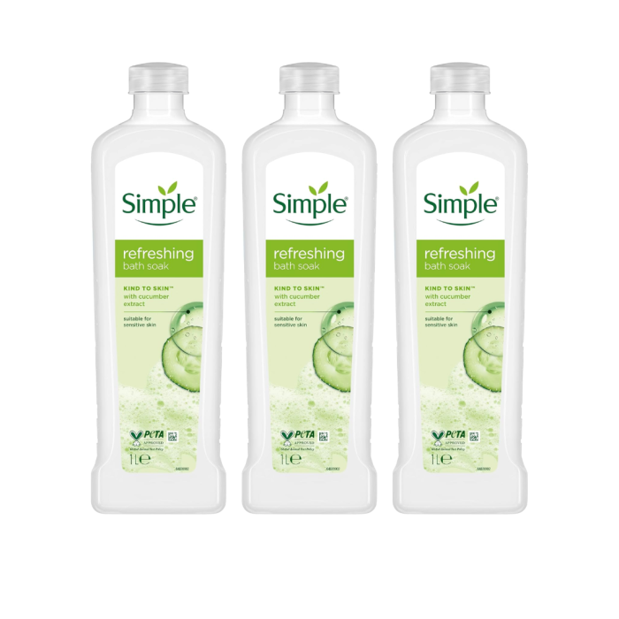 Simple Kind to Skin Refreshing Bath Soak with Cucumber Extract 1L - Pack of 3