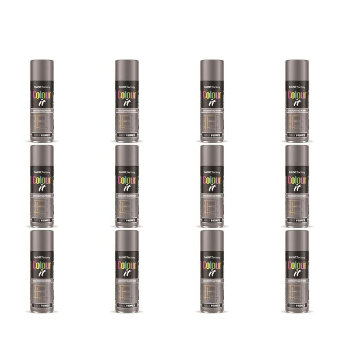 Paint Factory Matt Grey Primer Spray Paint 250ml - Pack of 12