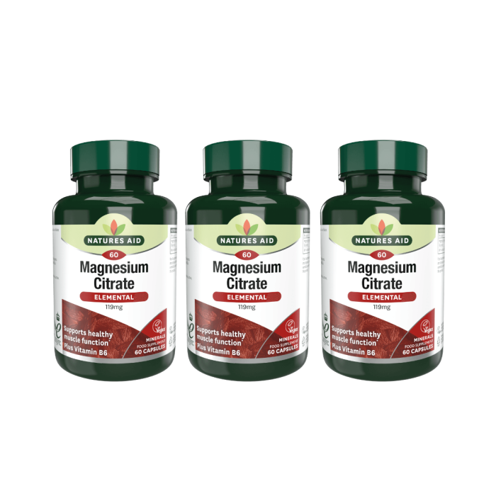 Natures Aid Magnesium Citrate Elemental for Muscles 60 Capsules - Pack of 3