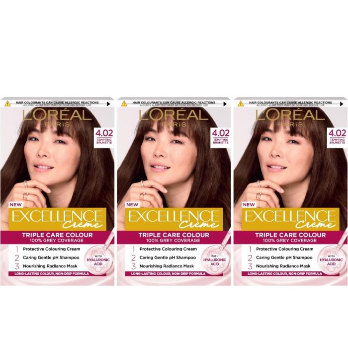 Loreal Paris Excellence Creme Permanent Hair Dye 4.02 Tempting Brunette - Pack of 3