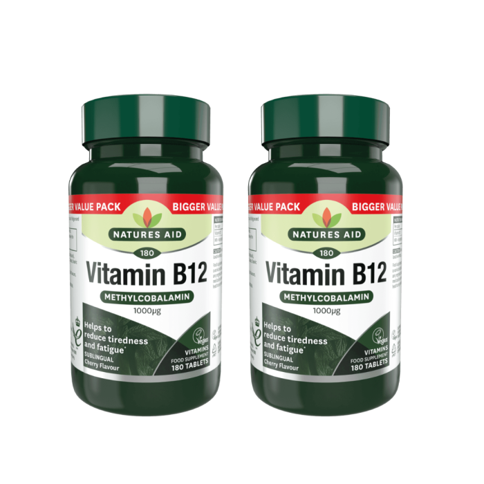 Natures Aid Vitamin B12 Sublingual Methylcobalamin 180 Tablets - Pack of 2