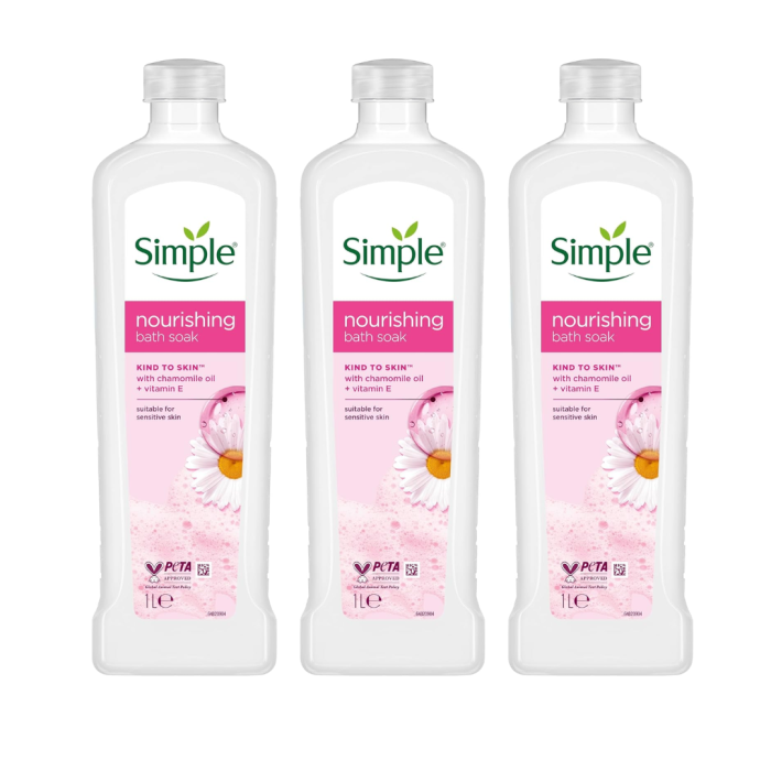 Simple Kind to Skin Nourishing Bath Soak for Sensitive Skin 1L - Pack Of 3