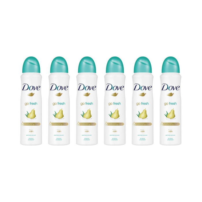 Dove Go Fresh Pear & Aloe Vera Antiperspirant Deodorant Spray 150ml - Pack of 6