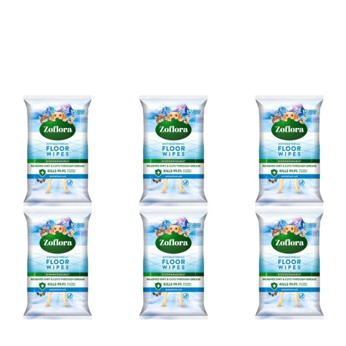 Zoflora Biodegradable Antibacterial Floor Cleaning Wipes 15 Count - Pack of 6