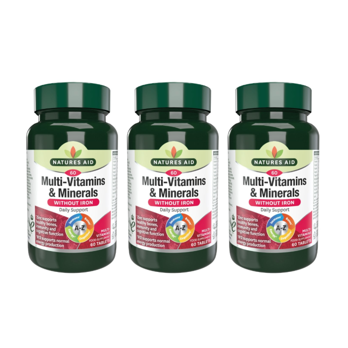 Natures Aid Multi-Vitamins & Minerals without Iron 60 Tablets - Pack of 3