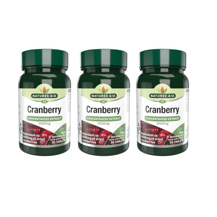 Natures Aid Cranberry Concentrate Extract Supplement 30 Tablets - Pack of 3