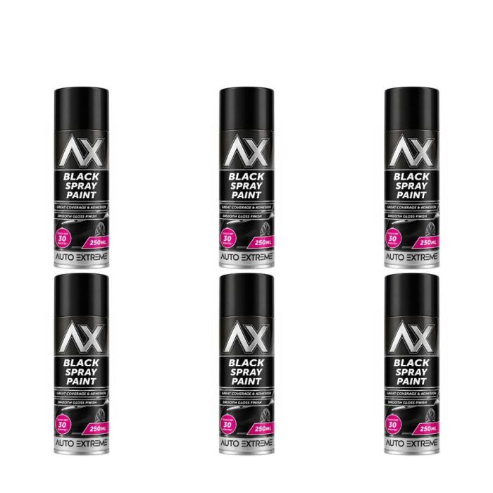 Auto Extreme Black Gloss Spray Paint 250ml - Pack of 6