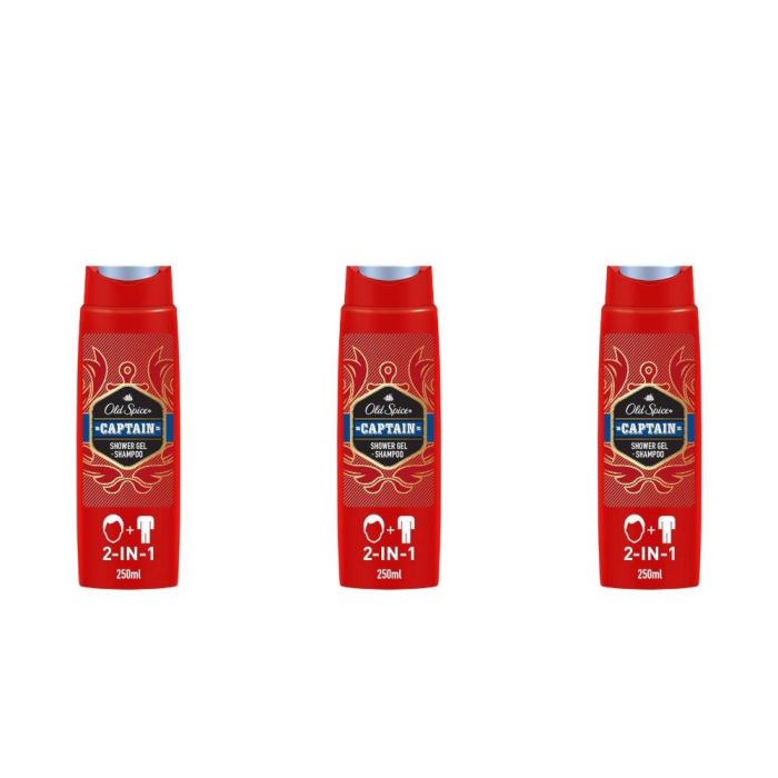 Old Spice Captain 2-in-1 Shower Gel 250ml - Pack of 3
