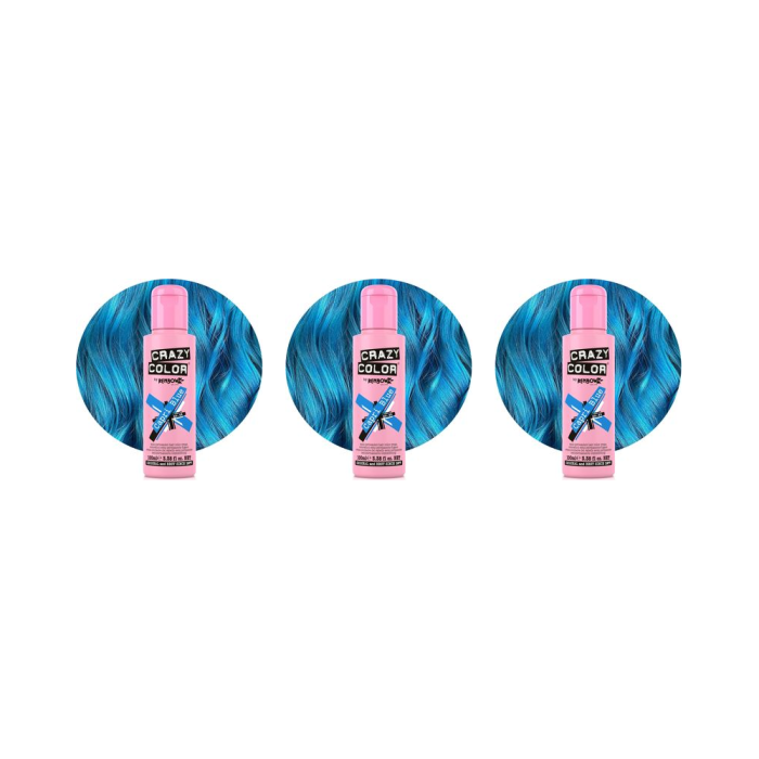 Crazy Color 44 Capri Blue Semi-Permanent Hair Color 100ml - Pack of 3