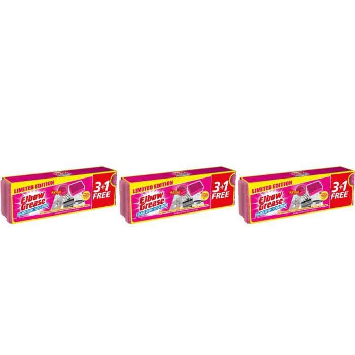 Elbow Grease Pink Hand Grip Scourers 4 Count - Pack of 3