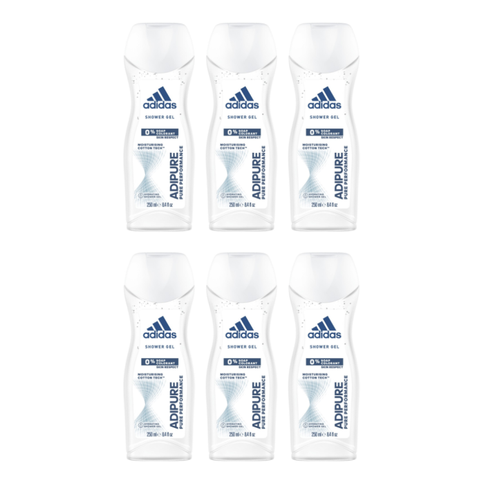 Adidas Adipure Pure Performance Skin Respect Shower Gel 250 ml - Pack of 6