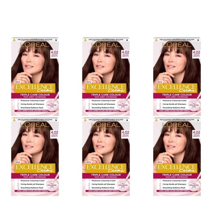 Loreal Paris Excellence Creme Permanent Hair Dye 4.02 Tempting Brunette - Pack of 6
