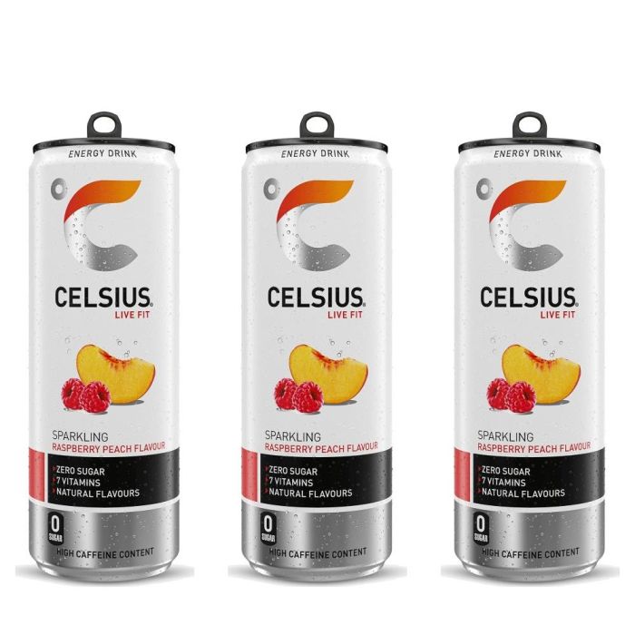 Celsius Raspberry Peach Sparkling Energy Drink 355ml - Pack of 3