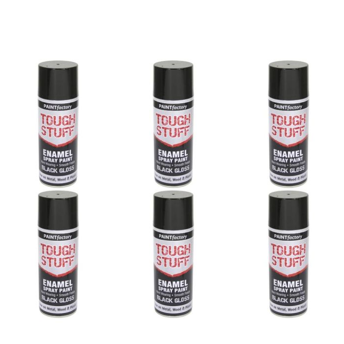 Paint Factory Tough Stuff Black Gloss Enamel Spray 400ml - Pack of 6