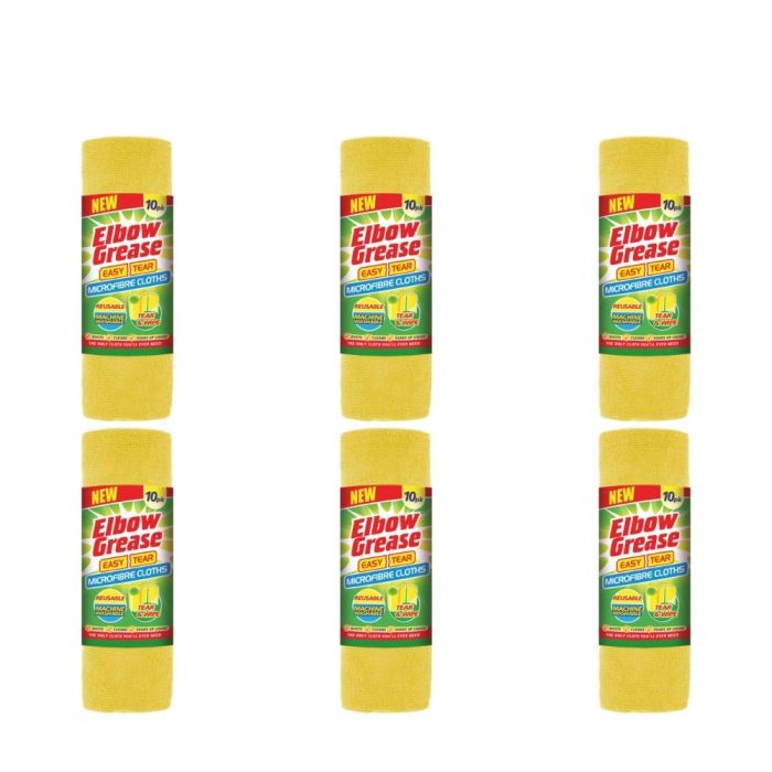 Elbow Grease Yellow Microfibre Easy Tear Cleaning Cloths 10 Count - Pack of 6