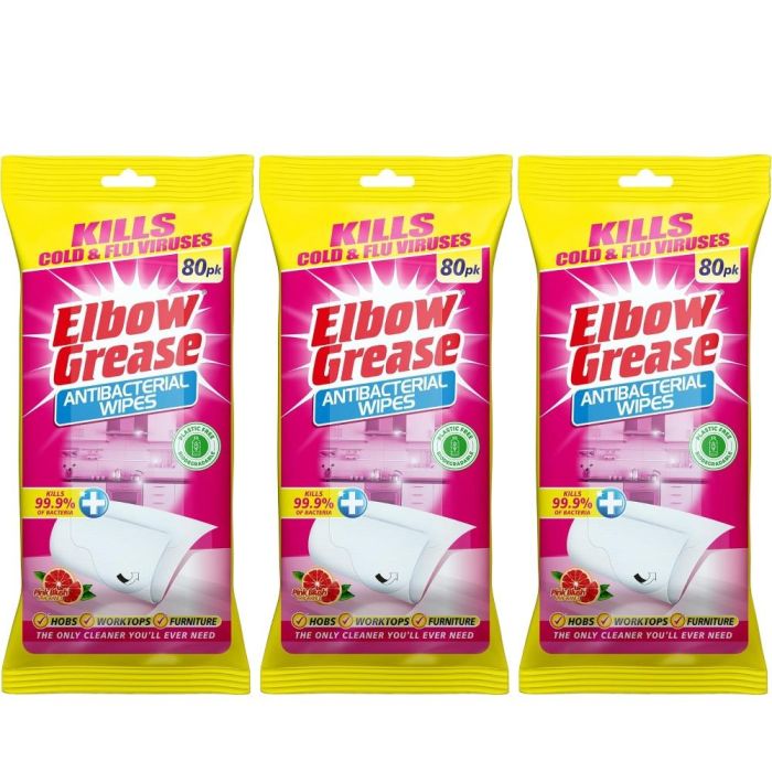 Elbow Grease Antibacterial Pink Blush 80 wipes - Pack of 3