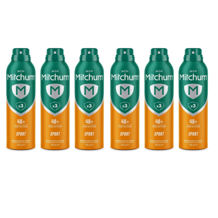 Mitchum Men Sport 48HR Triple Odor Defense Spray Deodorant 200ml - Pack of 6