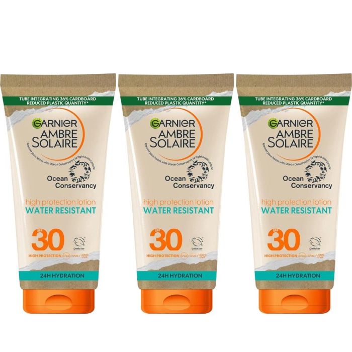 Garnier Ambre Solaire Water Resistant High Protection Sunscreen Lotion SPF30 175ml - Pack of 3