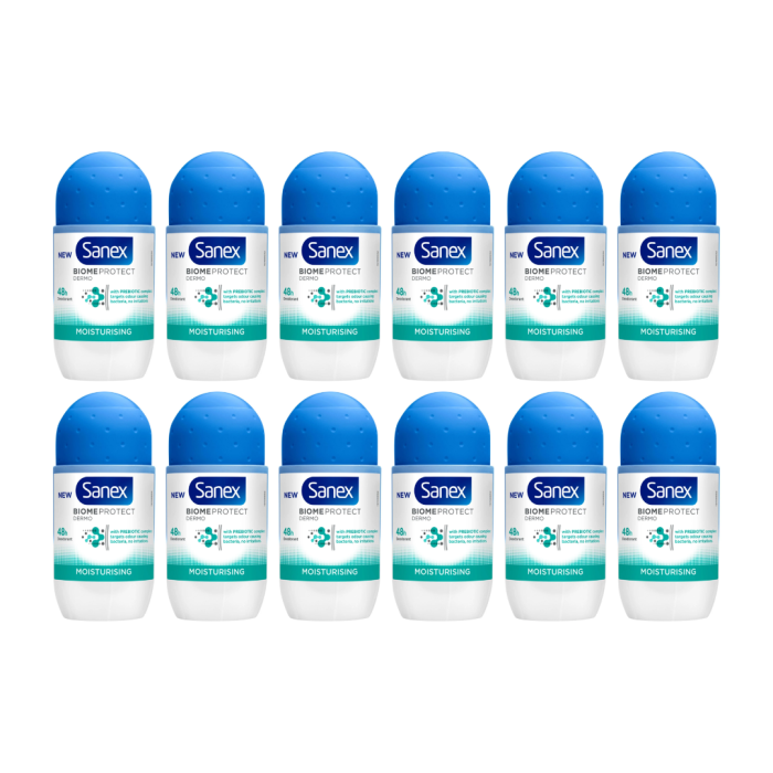 Sanex Biome Protect Dermo Moisturising Roll‑On Deodorant 50ml - Pack of 12