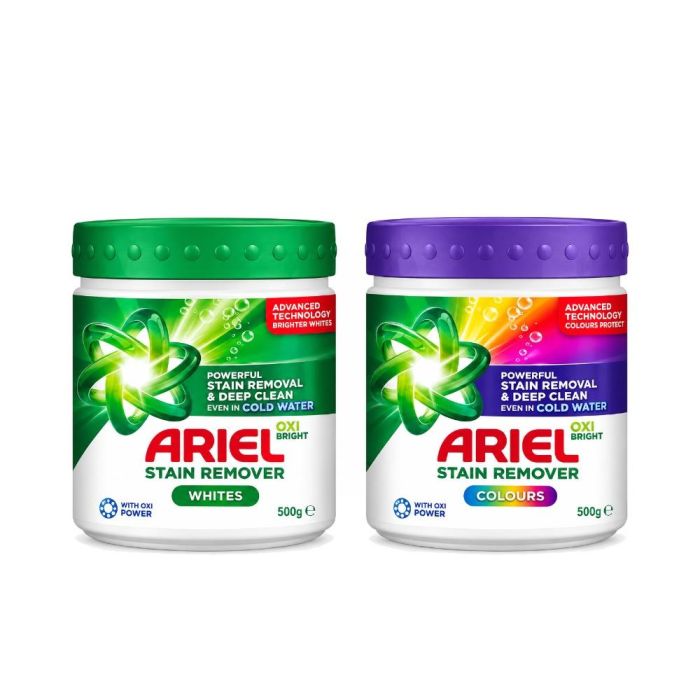 Ariel Stain Remover Powder Bundle – For Whites 500g & For Colours 500g