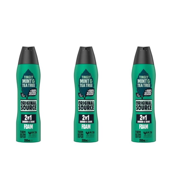 Original Source Mint & Tea Tree 2 in 1 Shower & Shave Foam 200ml - Pack of 3