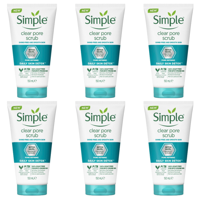 Simple Daily Skincare Detox Clear Pore Scrub 150ml - Pack of 6