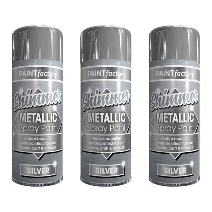 Paint Factory Shimmer Metallic Silver Spray Paint 200ML - Pack of 3