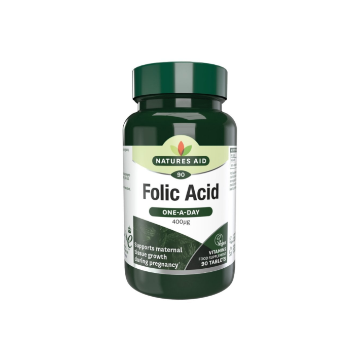 Natures Aid Folic Acid One-A-Day 400μg Vegan 90 Tablets - Pack of 6