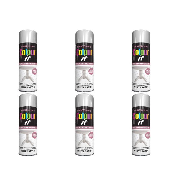 Paint Factory White Satin Spray Paint 250ml - Pack of 6