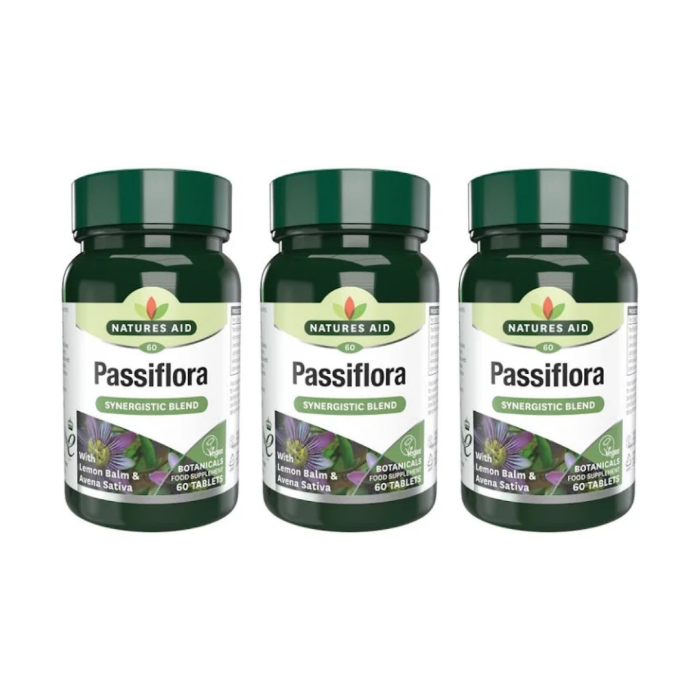 Natures Aid Passiflora Synergistic Blend Stress Relief 60 Tablets - Pack of 3