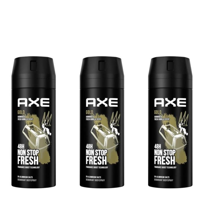 Axe Gold Oud Wood & Fresh Vanilla Deodorant Body Spray 150ml - Pack of 3