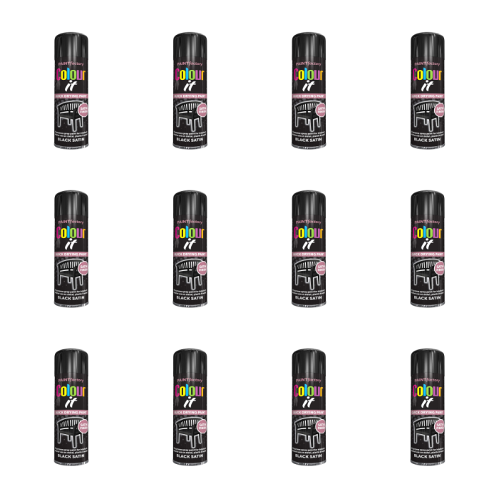 Paint Factory Colour It Satin Black Spray Paint 250ml - Pack of 12