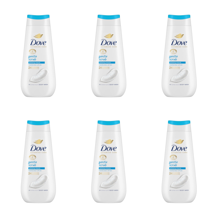 Dove Advanced Care Gentle Scrub Exfoliating Body Wash 225ml - Pack of 6